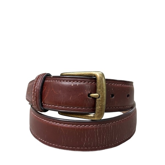 Other - Mens Burgundy Genuine Leather Belt Brass Buckle Size 36 A35602 Dress Casual